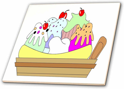 3dRose Banana Spilt Ice Cream Dish 12 Inch Ceramic Tile