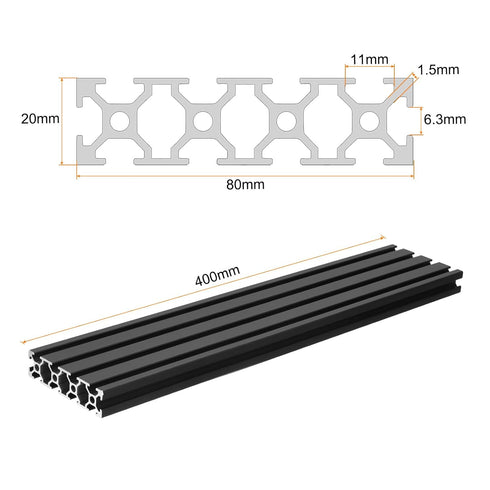 uxcell T Slot 2080 Aluminum Extrusion Profile European Standard 400mm x 80mm Anodized Black Linear Rail Extrusion Frame for 3D Printer, CNC, DIY