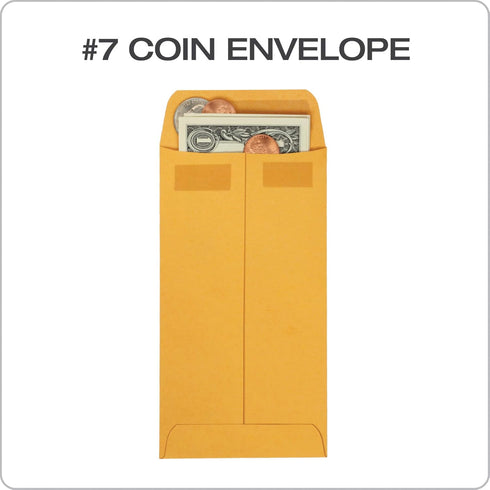 Quality Park #7 Coin and Small Parts Envelopes, Self Seal, 24 lb Brown Kraft, 3-1/2 x 6-1/2 Inches, 500/Box