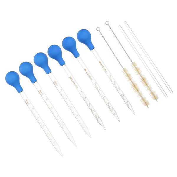 PATIKIL Graduated Dropper Pipettes Kit, 6 Pack 5ml 10ml Borosilicate Glass Pipette with Rubber Bulb, Brushes & Rods