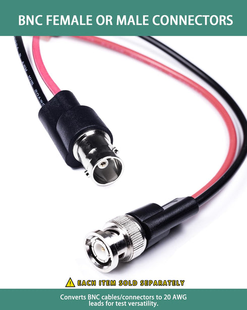 BNC Test Leads, BNC (F) to 20 AWG Leads, Test Lead Breakout Cable for Multimeter, 5A Current Rating, 1 Pack