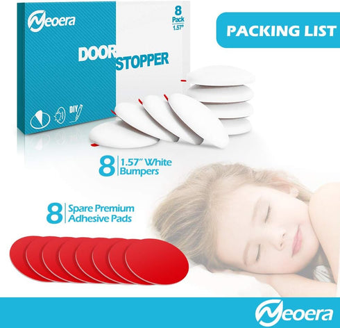 Neoera Wall Protector Door Stopper (8 Pack), 1.57" Rubber Bumper with Premium Self Adhesive Sticker