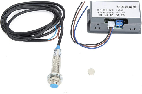 AC 110V-230V 4 Digital LED Tachometer RPM Speed Meter 40mA 10-9999 + Hall Proximity Switch Sensor NPN - Fafeicy