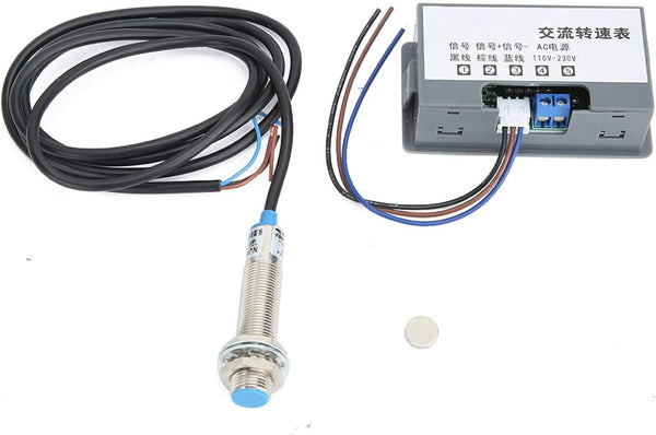 AC 110V-230V 4 Digital LED Tachometer RPM Speed Meter 40mA 10-9999 + Hall Proximity Switch Sensor NPN - Fafeicy