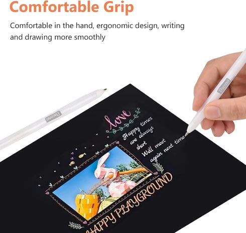 White Pen, 12 Pack, 0.8mm Extra Fine Point, White Gel Ink Pens for Artists, White Drawing Pens for Black Paper