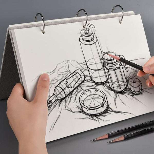 Refillable Loose Leaf Sketchbook, Spiral Sketchbook, Linen Hardcover, 120 Pages, 160GSM (L)