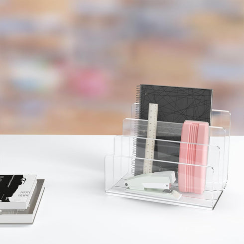 Richboom Clear Acrylic File Sorter, 8.5"x6.3"x6.2", Upright Desk Organizer for Mail, Document, Notebook, 3 Sections