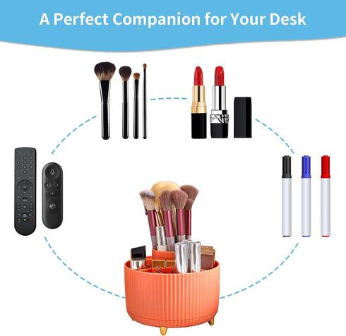 Marbrasse Desk Organizer, 360-Degree Rotating Pen Holder with 5 Compartments for Office, Home Art Supply Storage