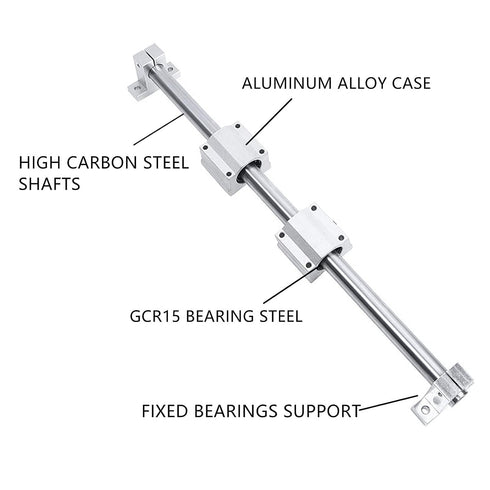 Linear Rail OD 8mm, 200mm 2PCS Optical Axis Linear Rail Shaft Rod with 4PCS Guide Support and 4PCS SC8UU Bearings