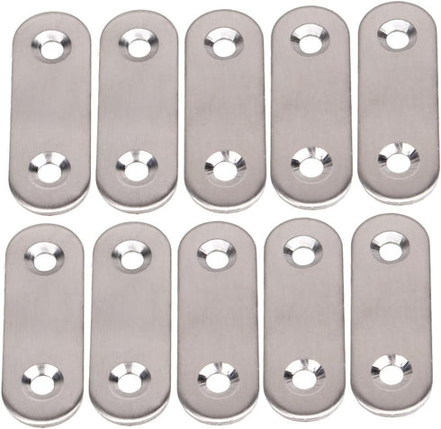 BQLZR 10 Pack Stainless Steel 2 Holes Flat Corner Brace Plate Connector, 47x15.5x5mm