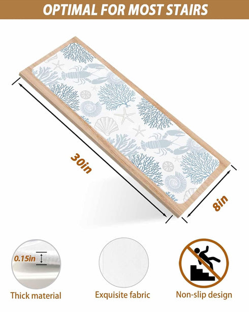 BOHOOSKYLAR 4 8"x30" Blue Lobster Stair Treads Ocean Starfish Coral Shell Marine Life Indoor Non Slip Peel and Stick
