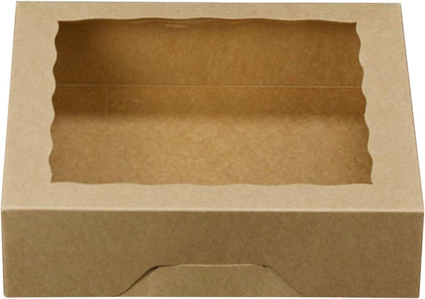 ONE MORE 10inch Natural Kraft Bakery Pie Boxes with PVC Windows, Large Cookie Box 10x10x2.5inch, 12 Pack (Brown)