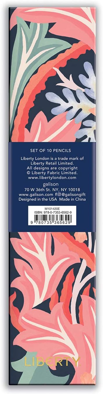 Galison Liberty London Floral Pencil Set - 10 Standard #2 Wooden Pencils with Erasers - Reusable Box Included