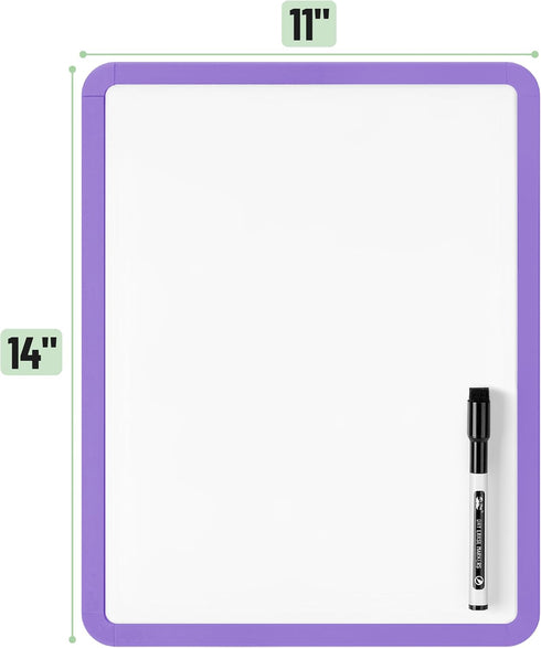 Mr. Pen Dry Erase Board, 14” x 11” with Black Marker, Purple Frame, Small White Board for Kids and Students