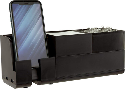 Bostitch Office Konnect Desk Organizer and Charging Station - 2 USB Ports & 2 Plugs, Accessory Tray, 4-Piece Design,