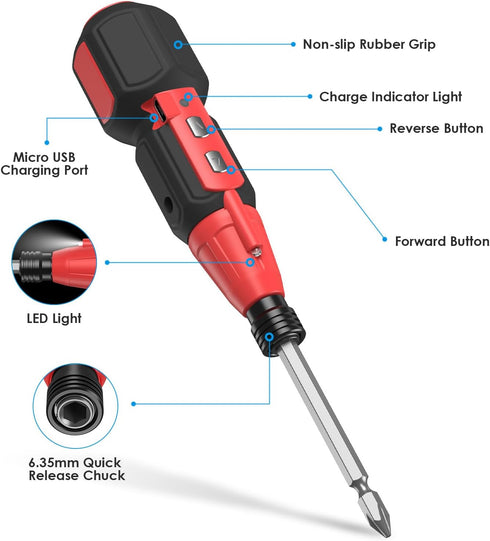 AMIR Cordless Power Screwdriver, Rechargeable Electric Screwdriver Sets, Portable Automatic Home Repair Tool Kit, Motorized Screwdriver with USB Cable and LED Lights by AMIR