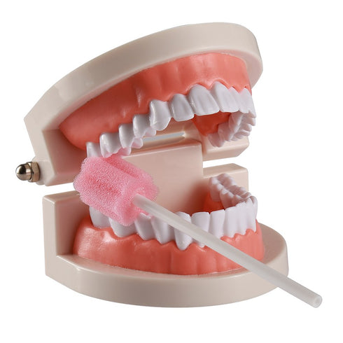 50 Disposable Oral Care Swabs, Unflavored Sterile Sponge Dental Swabsticks (Pink)