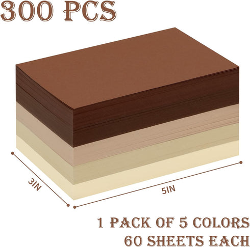 Whaline 300 Sheets Brown Blank Index Cards 3 x 5 Inch Heavy Card Stock Note Cards Gradient Brown Flashcards 5 Colors Assorted Study Cards for Studying Organizing Office School Supplies by Whaline