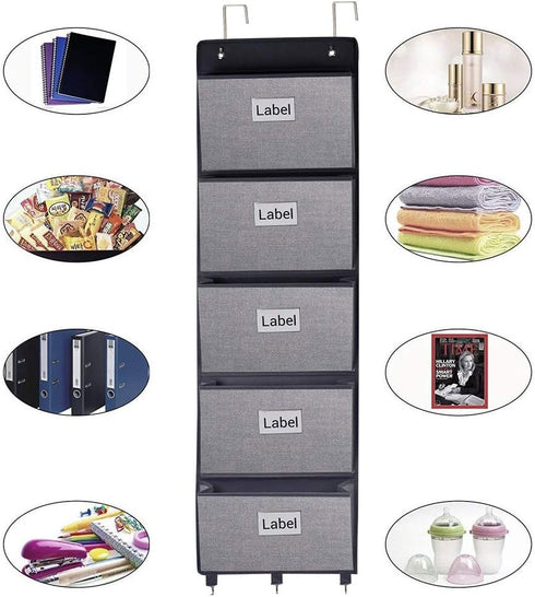 homyfort Over the Door File Organizer, Wall Hanging with 5 Large Pockets for Mails, Magazines, Office Storage