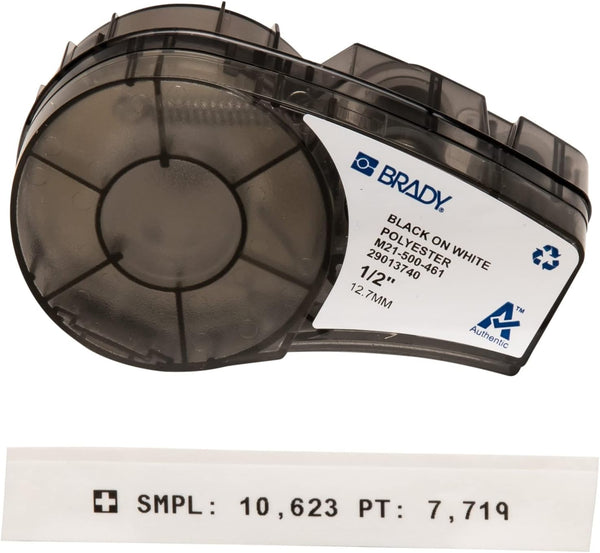 Brady Authentic M21-500-461 Extreme-Temp Resistant Label for Lab and Asset Tracking, Black on White, .5" W, 21' L