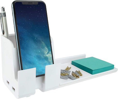 Bostitch Office Konnect Charging Station Desk Organizer Base, USB Phone Stand for Cell Phones & Tablets (White)