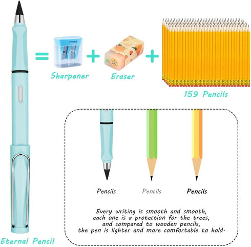 Inkless Pencil with Eraser, 5 Sets of Infinity Everlasting Pencil, Reusable Infinite Pencil with Extra Erasers