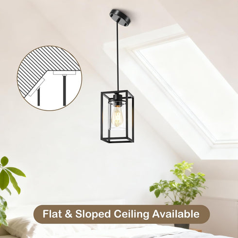 1 Pack Pendant Lights Kitchen Island, Black Pendant Light, Adjustable Corded Pendant Light Fixtures with Glass Shade