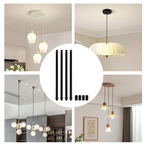 Oedema 16 Sets M10 200mm/7.87" Iron Lamp Rod Straight Pipe Lamp Kit with Connector Nuts Chandelier Extension Rods