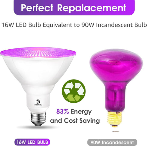 ENERGETIC Purple Par38 LED Flood Outdoor Light Bulb, 16W Dimmable, E26 Base for Holiday Lighting, 2 Pack