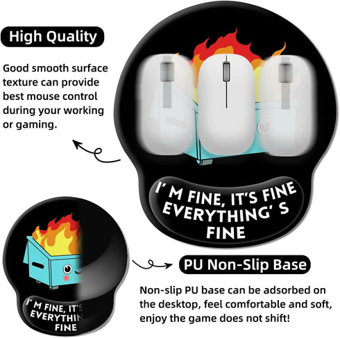 Upgrade Mouse Pad with Wrist Rest, Dumpster on Fire Ergonomic Gaming Gel Mouse Pad with Wrist Support, Cute Non-Slip PU
