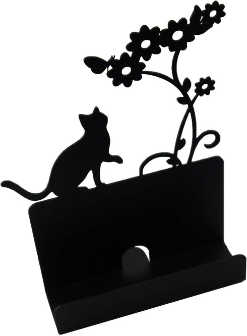 Business Card Holder Stand for Office Organizer, Cat Shape, Christmas Gift, Black