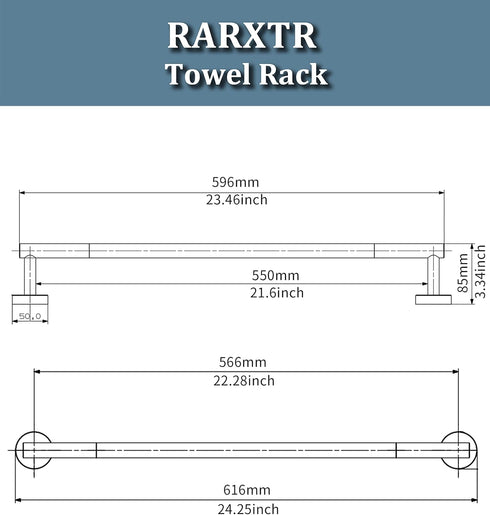 22 Inch SUS304 24 Inch RARXTR Matte Black Towel Bar Towel Rack for Bathroom Kitchen Hand Towel Holder Dish Cloths