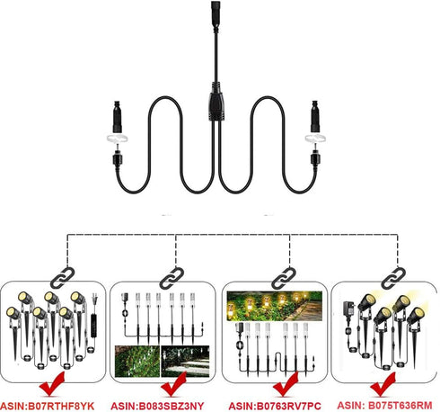 2-in-1 Splitter for Garden Path Lights, Connect Two Row Landscape Lighting to One Adapter