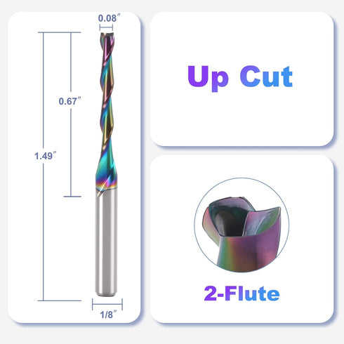 10 1/8 inch 2 Pcs Up-Cut CNC Router Bit Shank, Flute Spiral Up Cut End Mill, CNC Solid Carbide Milling Cutter with DLC