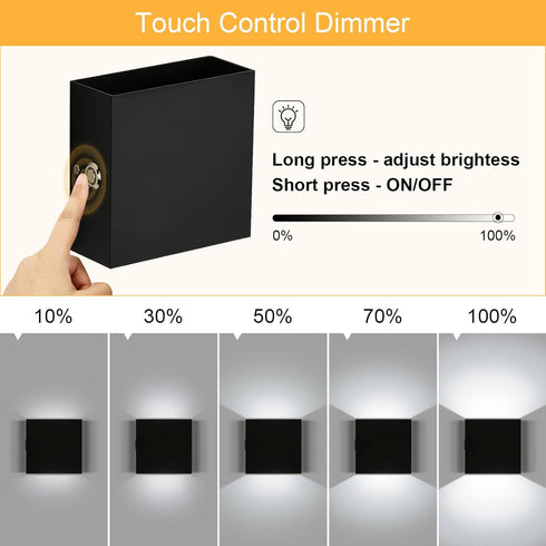 Set 2, LG9939112 Indoor Wall Sconces Battery Operated of Rechargeable Wall Lights Black Touch Control, Modern Up Down