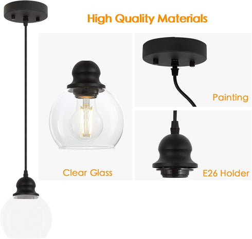 BoostArea Modern Pendant Light Fixtures, Industrial Hanging Ceiling Lamp with Clear Glass Shade, Pendant Lighting