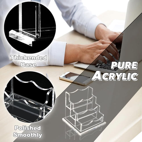 PARTSPOWER Acrylic Business Card Holder - Horizontal Clear Display Stand, Desk Accessory Organizer (3-Slot)