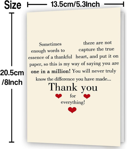 LiuuLi Thank You Card with Envelope, Gratitude Card,Thoughtful Appreciation Gift for Friend, Teacher, Boss, Coach