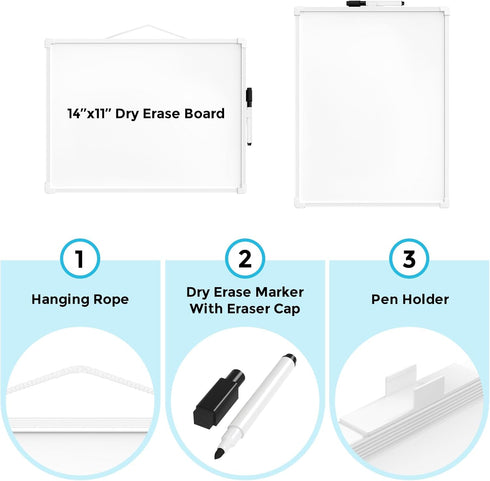 MaxGear 14"x11" Double-Sided Dry Erase Board, Hanging Whiteboard for Wall with Black Marker for Students