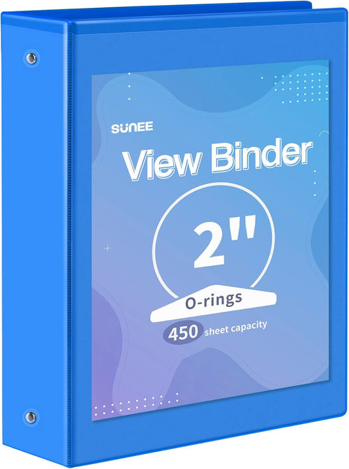SUNEE 3 Ring Binder 2 Inch, Clear View Binder Three Ring PVC-Free, Fits 8.5x11 Inches for School or Office Supplies,