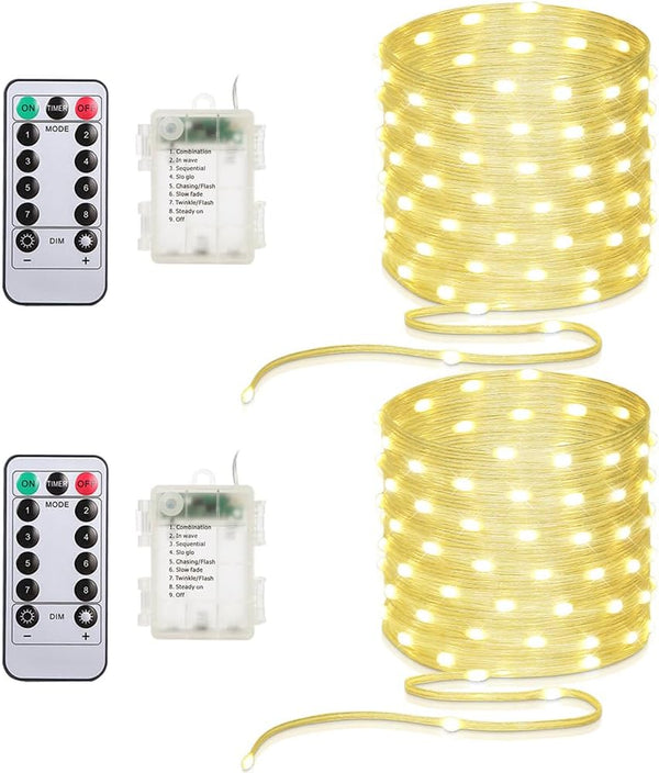 Battery Operated String Lights (2 Pack), 33ft 100 LED Fairy String Lights
