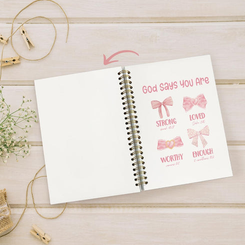 Pink Bow Coquette Notebook, God Says You are Christian Journal for Women, Bible Journaling Notebook