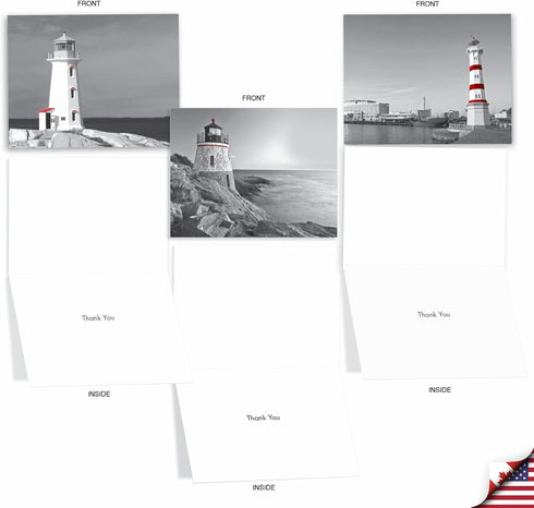 The Best Card Company 10 Lighthouse Thank You Notecards w/Envelopes, All-Occasion Stationery Set