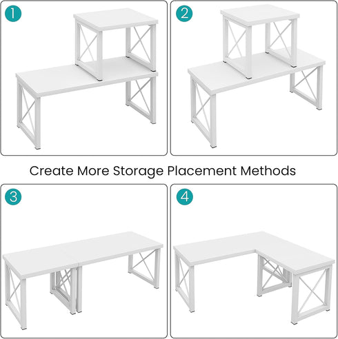 ELITEROO White Wood Desktop Shelf, 2 Tier Freestanding Small Bookshelf, Adjustable Storage Organizer for Kitchen