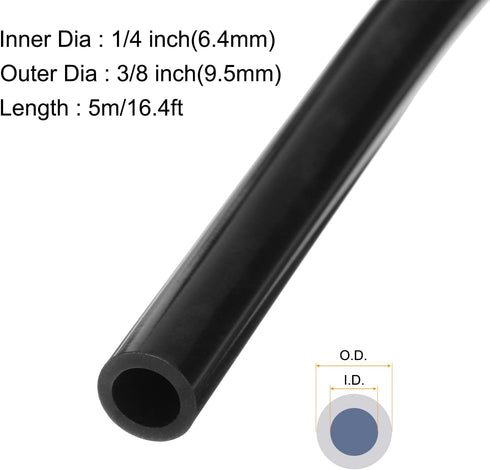 5m(16ft) 6.4mm(1/4") ID x 9.5mm(3/8") OD Silicone Tubing Black Industrial Plastic Tubing Pure Silicone Hoses for Pump Siphoning Draining Irrigation Brewing