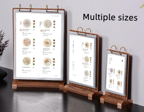 Rikyo 6 Pages-12 (4x6") Walnut Wood Sign Holder Vertical Table Card Flip Display Sides,T Double Sided Flyer Display