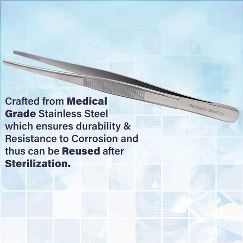 6" (15.24 cm), Precision Blunt Serrated Tips Stainless Steel Thumb Forceps Tweezers Comfortable Ridged Handle