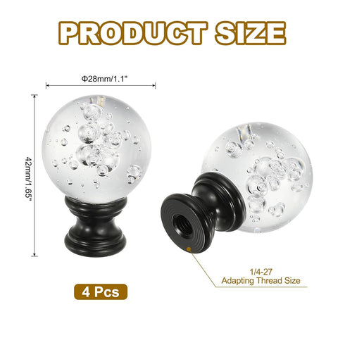 PATIKIL 1/4-27 4Pcs Lamp Finial Cap for Lampshade Harp Top, Cap Nut Screw Cap Knob Clear Bubbles Ball Shaped Crystal