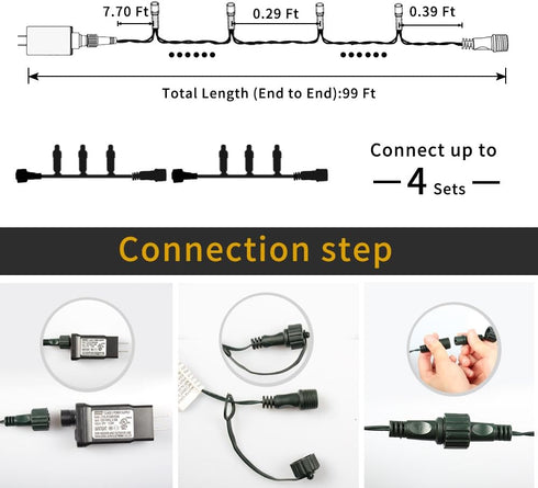XTF2015 105ft 300 8 LED Christmas String Lights, End to End Plug Modes Christmas Lights UL Certified Outdoor Indoor