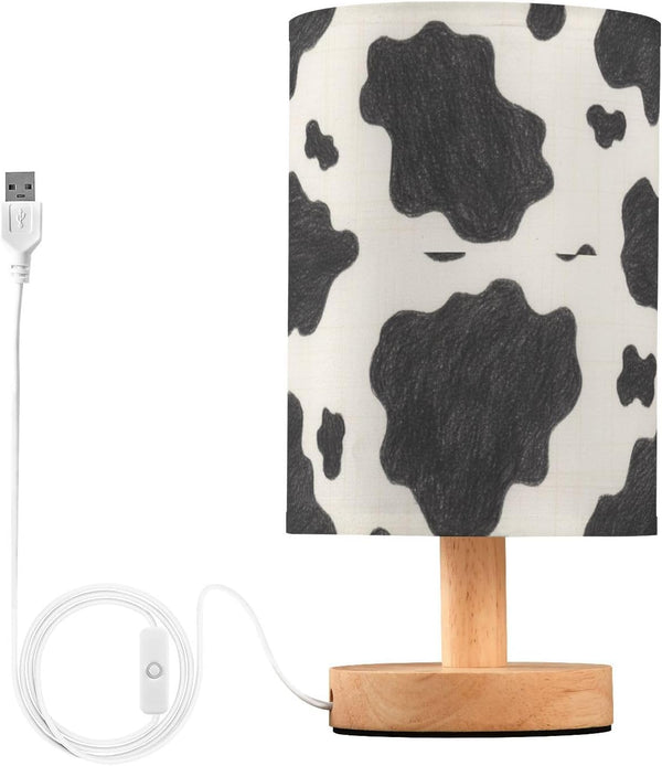 Generic Cow Print Small Desk Lamp for Bedroom Nightstand Bedside Lamps with USB